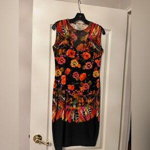 Elegant Floral Midi Dress with Black Base